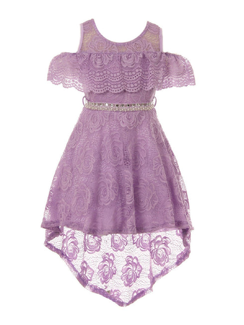 Just Kids Girls High-Low Floral Lace Overlay Flower Girl Dress 4-14 - SophiasStyle.com